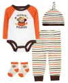 Baby Essentials Baby Boy Totally Stuffed Bodysuit, Pant, Cap & Sock, 4-piece Set In White