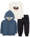 Baby Essentials Baby Boy Woodland Cozy Hooded Jacket, Top & Pant, 3-piece Set In Blue