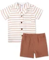 Baby Essentials Baby Boys 2-pc. Striped Shirt & Shorts Set In Dusty Orange