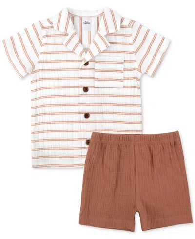 Baby Essentials Baby Boys 2-pc. Striped Shirt & Shorts Set In Dusty Orange