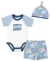 Baby Essentials Baby Boys 3-pc. Dad's Pickleball Buddy Bodysuit, Shorts, & Hat Set In White,blue