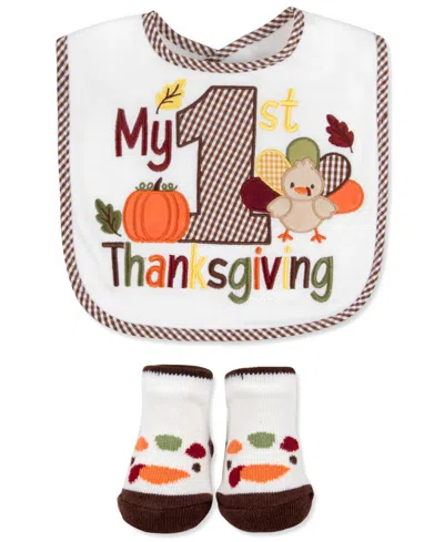 Baby Essentials Baby Boys' And Baby Girls' My 1st Thanksgiving Gingham Check Bib And Socks, 2-piece Set In Multi