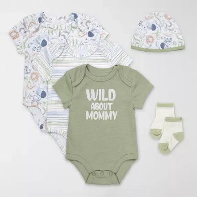 Baby Essentials Baby Boys Crew Neck Short Sleeve 5-pc. Bodysuit In Green