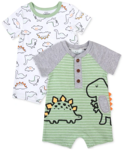 Baby Essentials Baby Boys Dinosaur Rompers, 2 Pack In Light Green