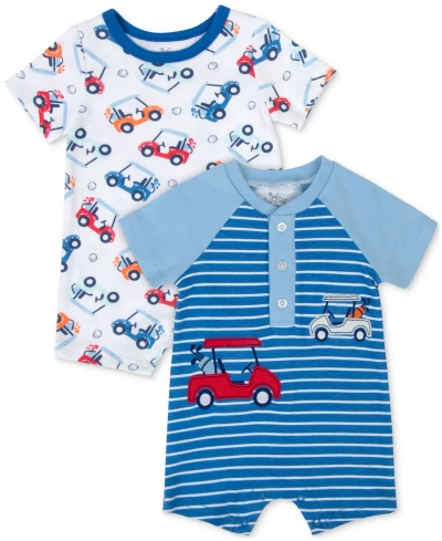 Baby Essentials Baby Boys Golf Cart Rompers, 2 Pack In Navy