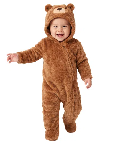 Baby Essentials Baby Boys' Hooded Sherpa Zipper-closure Footie In Brown