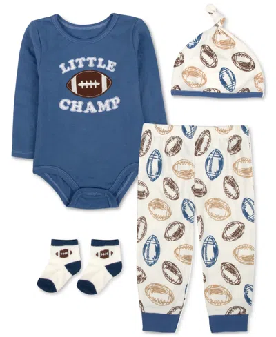 Baby Essentials Baby Boys Little Champ Football Bodysuit, Pants, Cap & Socks, 4 Piece Set In Blue