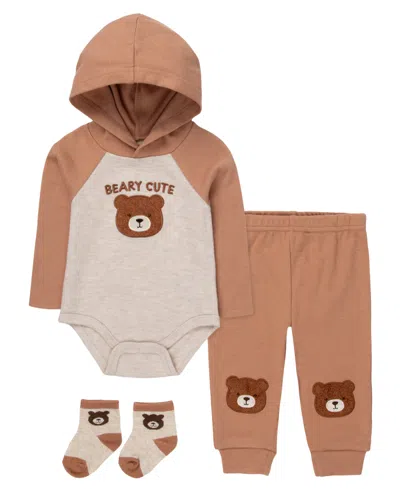 Baby Essentials Baby Boys' Long-sleeve Bodysuit, Jogger Pant And Socks, 3-piece Set In Brown
