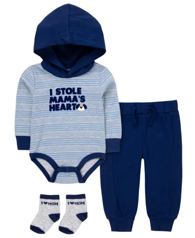 Baby Essentials Baby Boys' Long-sleeve Bodysuit, Jogger Pant And Socks, 3-piece Set In Blue