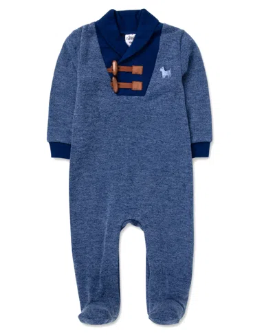 Baby Essentials Baby Boys' Rib Shawl Collar Hacci Footie In Blue