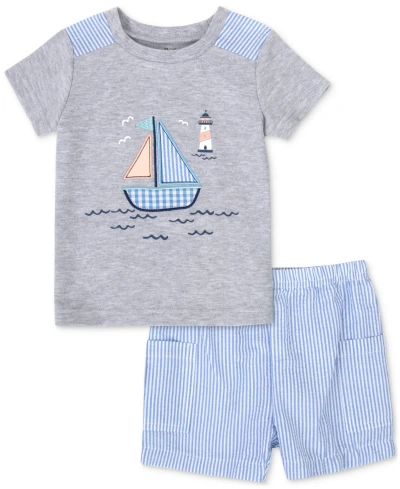Baby Essentials Baby Boys Sailboat T-shirt And Shorts, 2 Piece Set In Gray