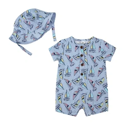 Baby Essentials Baby Boys Short Sleeve 2-pc. Romper In Blue