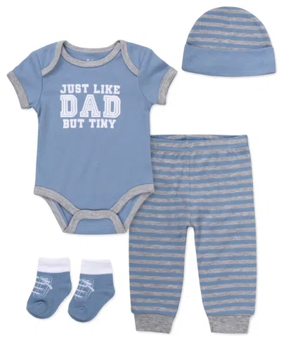 Baby Essentials Baby Boys' Short-sleeve Bodysuit, Hat, Socks And Pants, 4-piece Set In Blue