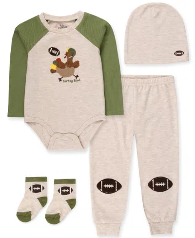 Baby Essentials Baby Boys' Turkey Bowl Long-sleeve Cotton-blend Bodysuit, Pants, Hat And Socks, 4-piece Set In Multi