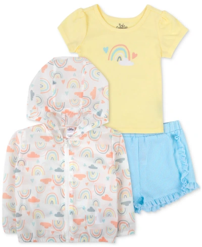Baby Essentials Baby Girls Windbreaker, Rainbow T-shirt And Shorts, 3 Piece Set In Multi