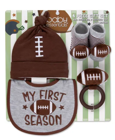 Baby Essentials Baby Football-themed Bib, Beanie, Socks And Teether, 4-piece Set In Multi
