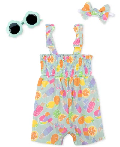 Baby Essentials Baby Girl 3-pc. Popsicle Romper, Sunglasses, & Headband Set In Teal