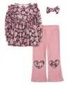 Baby Essentials Baby Girl Floral Tunic Top With Flare Pant & Headband, 3-piece Set In Pink