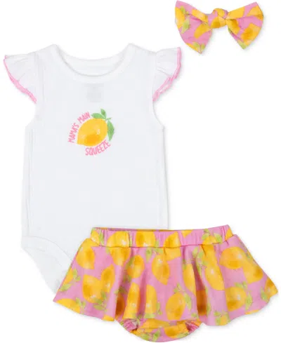 Baby Essentials Baby Girls 3-pc. Mama's Main Squeeze Bodysuit, Skort, & Headband Set In Multi