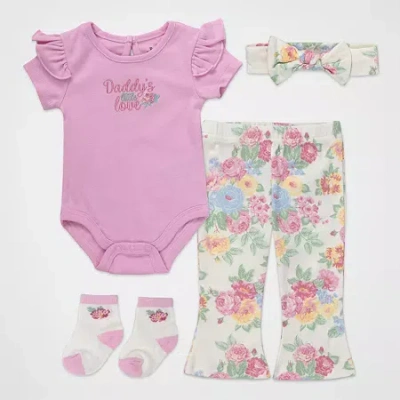 Baby Essentials Baby Girls 4-pc. Pant Set In Pink