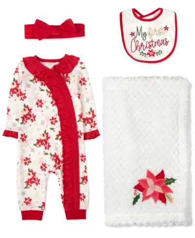Baby Essentials Baby Girls 4-piece Pointsettia Set In Red