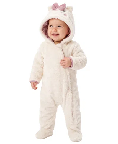 Baby Essentials Baby Girls' Cat Sherpa Hooded Zipper-closure Footie In White