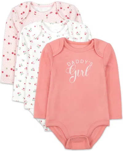 Baby Essentials Baby Girls' Daddy's Girl Crewneck Snap-closure Long-sleeve Bodysuits, 3-piece Set In Multi