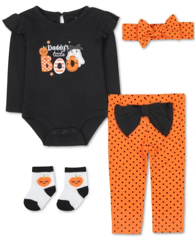 Baby Essentials Baby Girls Daddy's Little Boo Bodysuit, Pants, Headband & Socks, 4 Piece Set In Multi