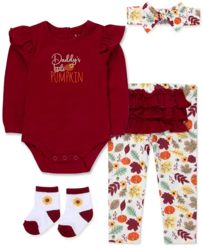 Baby Essentials Baby Girls' Daddy's Little Pumpkin Long-sleeve Ribbed Bodysuit, Leggings, Headband & Socks, 4-piece  In Multi