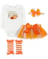 Baby Essentials Baby Girls Everyone Is Thankful For Me Bodysuit, Headband, Mesh Tutu & Legwarmers, 4 Piece Set In Multi