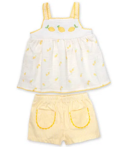 Baby Essentials Baby Girls' Lemon-inspired Square Neck Tank Top & Shorts, 2-piece Set