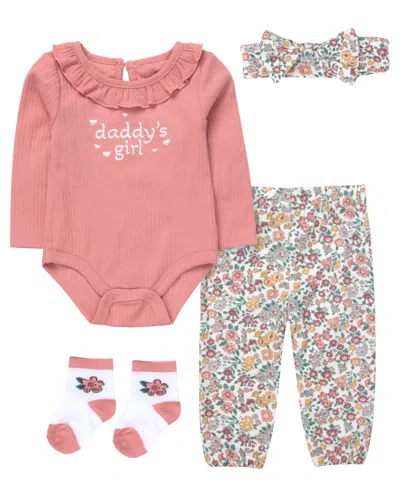 Baby Essentials Baby Girls' Long-sleeve Bodysuit, Jogger Pant, Socks And Headband, 4-piece Set In Multi