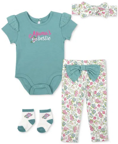 Baby Essentials Baby Girls Mama's Bestie Bodysuit, Headband, Pants & Socks, 4 Piece Set In Green