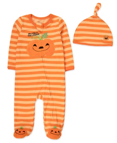 Baby Essentials Baby Girls' Or Boys' My First Halloween Footie And Hat, 2-piece Set In Orange