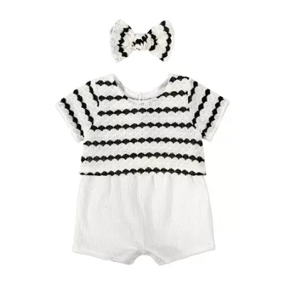Baby Essentials Baby Girls Short Sleeve Striped 2-pc. Romper In Black
