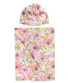 Baby Essentials Baby Girls Soft Floral Print Swaddle Wrap Blanket With Matching Turban, 2 Piece Set In Multi