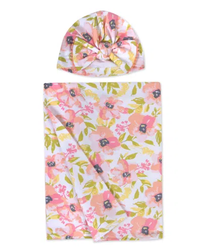 Baby Essentials Baby Girls Soft Floral Print Swaddle Wrap Blanket With Matching Turban, 2 Piece Set In Multi