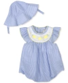 BABY ESSENTIALS BABY GIRLS STRIPED BUBBLE ROMPER AND HAT, 2 PIECE SET