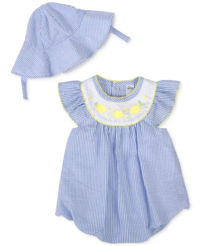 Baby Essentials Baby Girls Striped Bubble Romper And Hat, 2 Piece Set In Navy