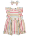 BABY ESSENTIALS BABY GIRLS STRIPED ROMPER AND HEADBAND, 2 PIECE SET