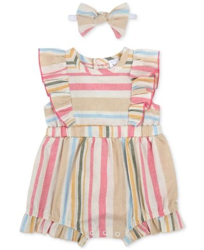 Baby Essentials Baby Girls Striped Romper And Headband, 2 Piece Set In Multi