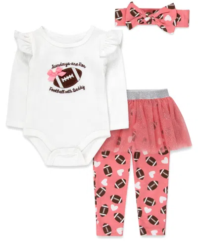 Baby Essentials Baby Girls' Sundays Are For Football With Daddy Bodysuit, Leggings And Headband, 3-piece Set In Multi
