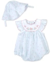 BABY ESSENTIALS BABY GIRLS WOVEN COTTON FLORAL-PRINT ROMPER AND HAT, 2 PIECE SET