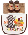 Baby Essentials Baby My 1st Thanksgiving Bib & Socks, 2 Piece Set In White