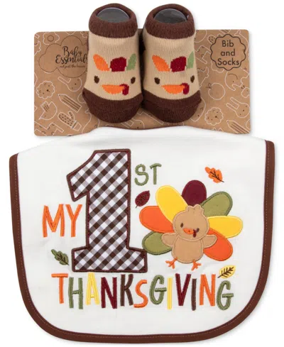 Baby Essentials Baby My 1st Thanksgiving Bib & Socks, 2 Piece Set In White