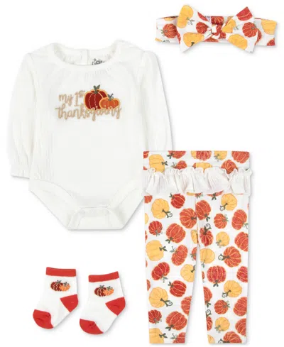 Baby Essentials Baby My 1st Thanksgiving Bodysuit, Pants, Headband & Socks, 4 Piece Set In White