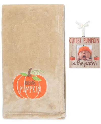 Baby Essentials Babies' Cutest Pumpkin In The Patch Plush Blanket And Photo Frame, 30" X 40", 2-piece Set In Orange