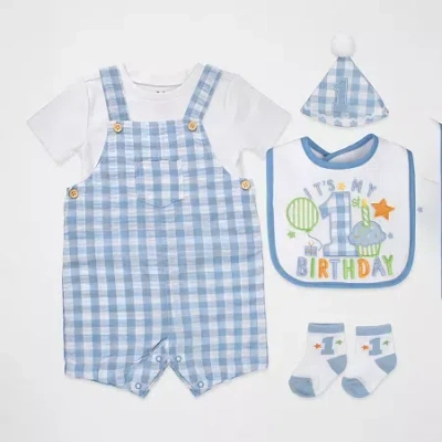 Baby Essentials First Birthday Baby Boys 5-pc. Shortall Set In Multi