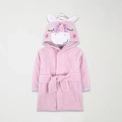 Baby Essentials Hooded Unicorn Baby Girls Knee Length Long Sleeve Robe In Pink