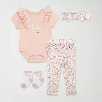 Baby Essentials Little Miss Perfect Baby Girls 4-pc. Pant Set In Pink